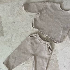 Girls waffle knit ivory sweat set